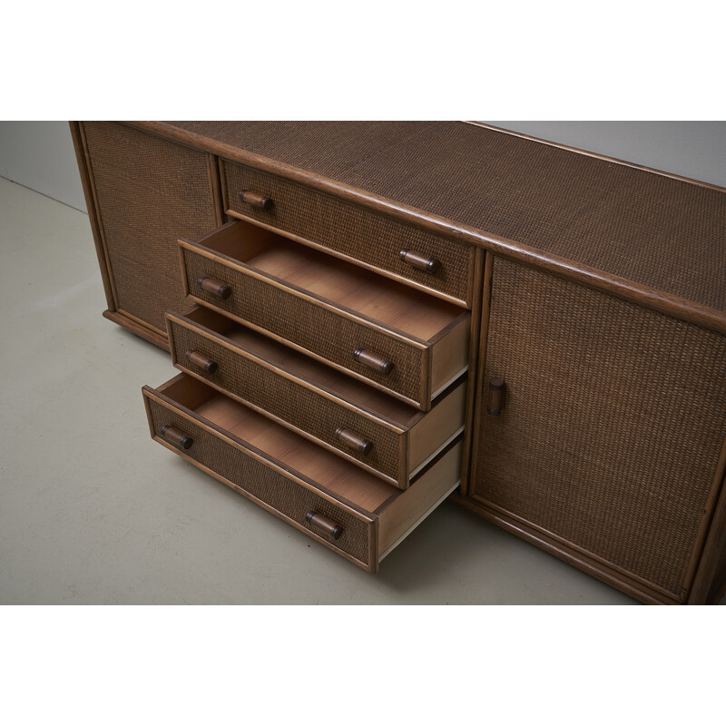 Vintage rattan sideboard with bamboo handles, Italy 1970