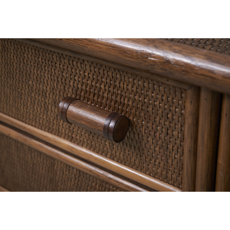 Vintage rattan sideboard with bamboo handles, Italy 1970