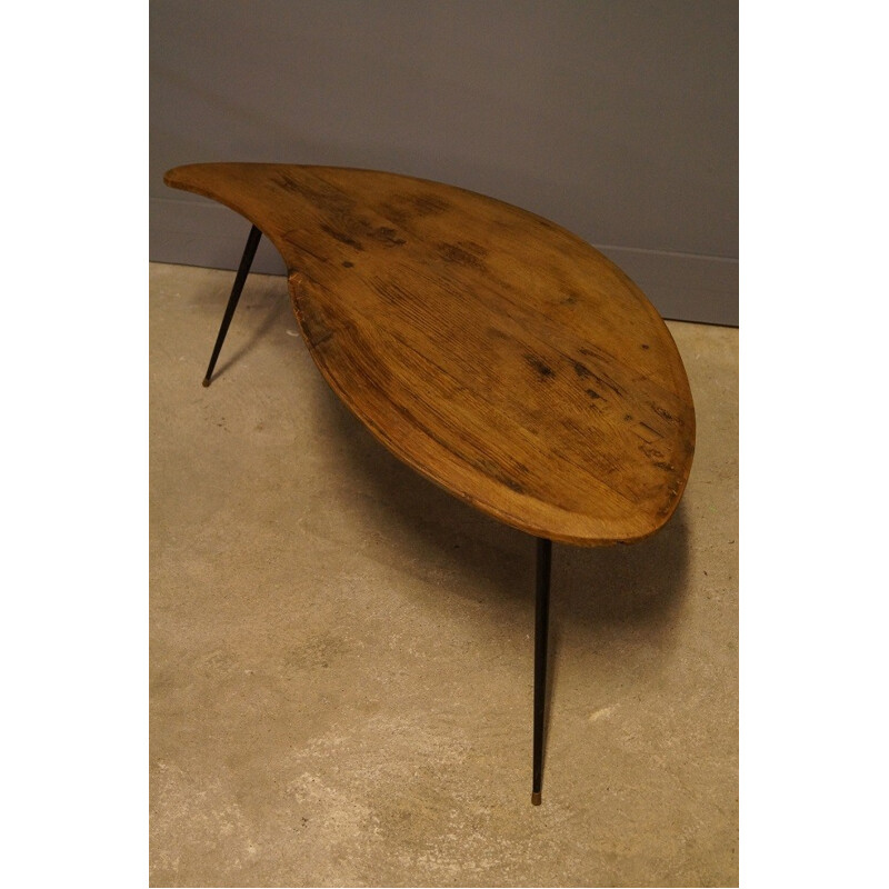 Vintage oak tripod coffee table - 1950s