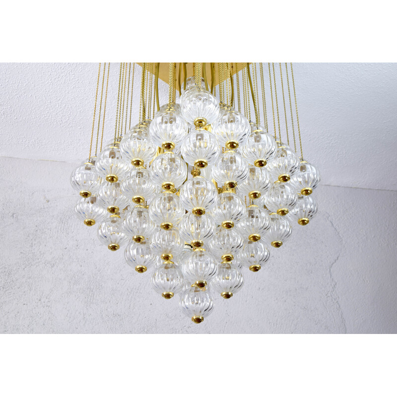 Lustre italien vintage en laiton et bulles de verre de Murano par Paolo Venini, 1960