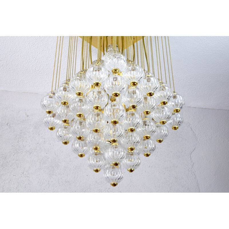Mid century Italian Murano glass bubbles and brass chandelier by Paolo Venini, 1960s