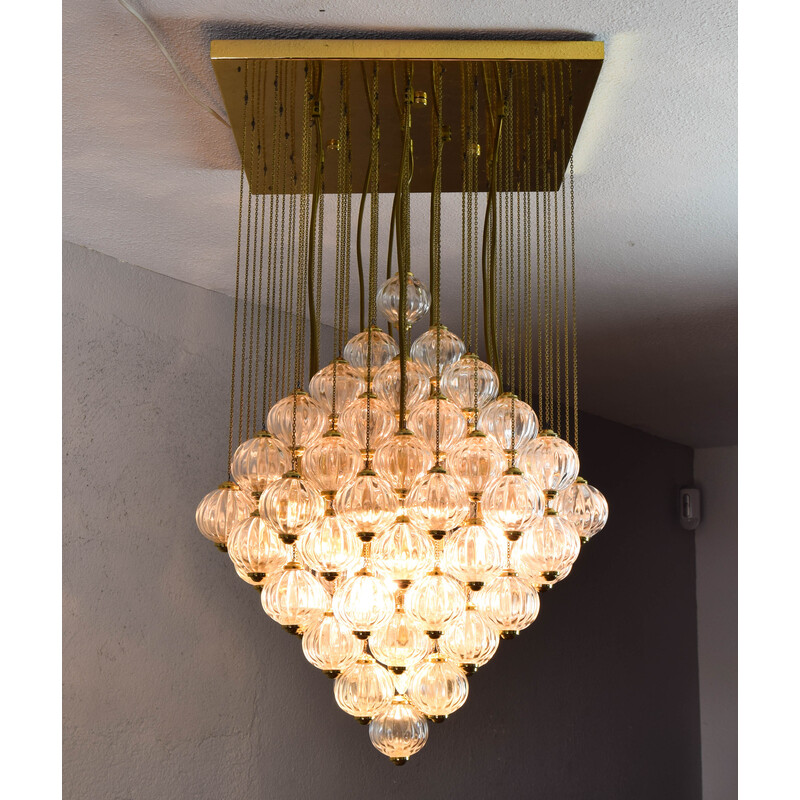 Mid century Italian Murano glass bubbles and brass chandelier by Paolo Venini, 1960s