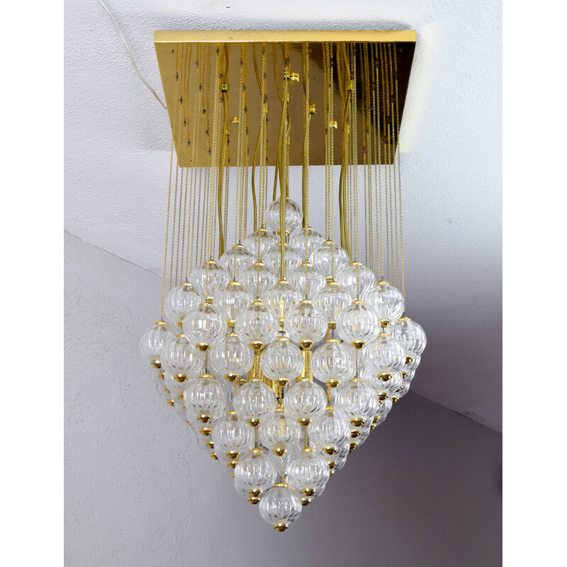 Lustre italien vintage en laiton et bulles de verre de Murano par Paolo Venini, 1960