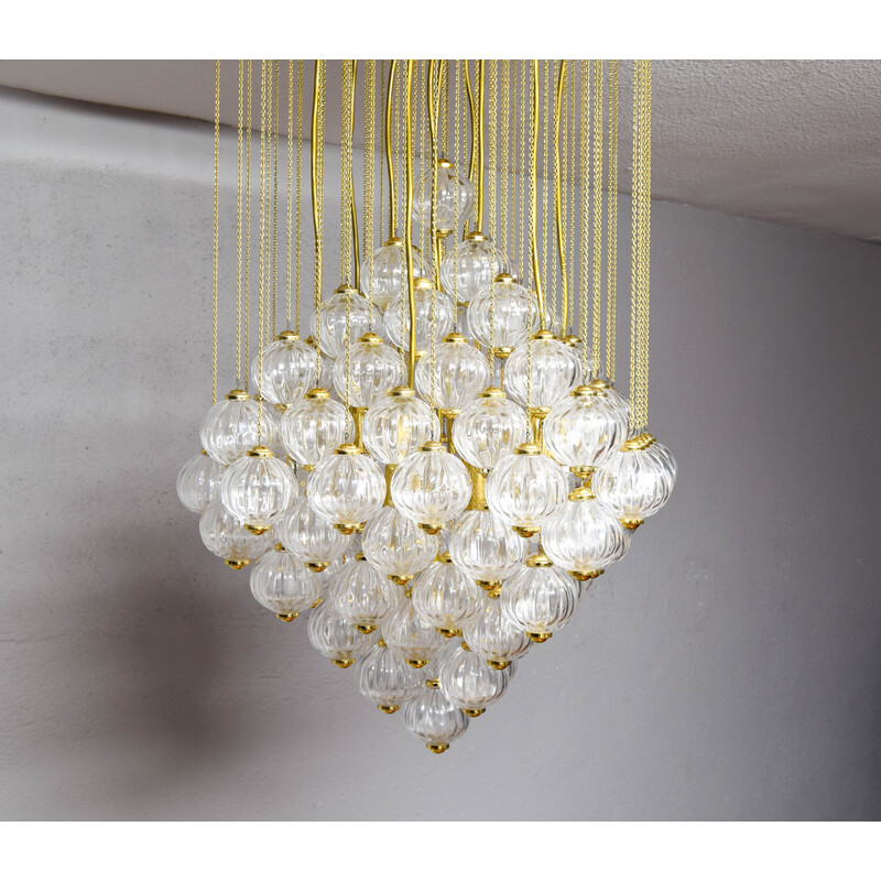 Mid century Italian Murano glass bubbles and brass chandelier by Paolo Venini, 1960s