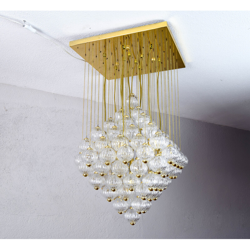 Mid century Italian Murano glass bubbles and brass chandelier by Paolo Venini, 1960s