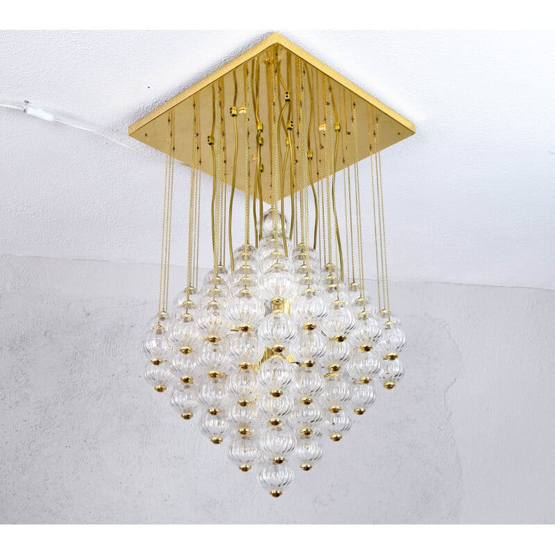 Mid century Italian Murano glass bubbles and brass chandelier by Paolo Venini, 1960s