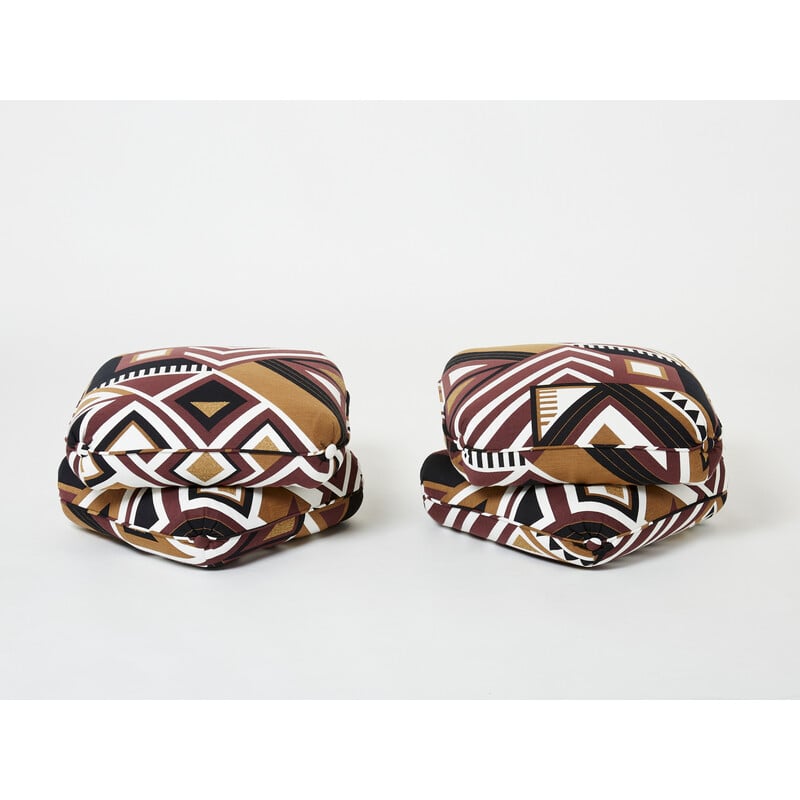 Pair of vintage graphic jacquard poufs by Jacques Charpentier for Maison Jansen, 1970