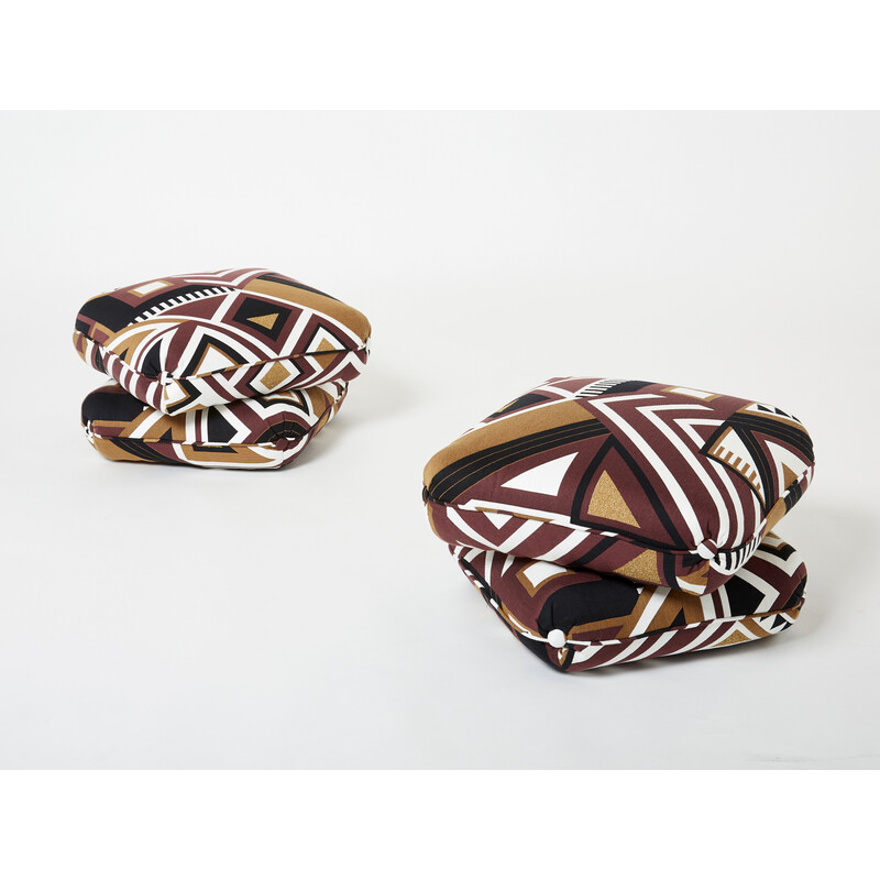 Pair of vintage graphic jacquard poufs by Jacques Charpentier for Maison Jansen, 1970