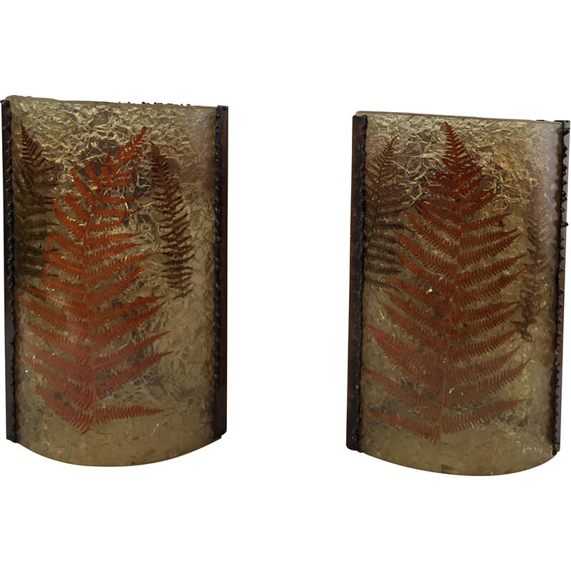 Pair of vintage Accolay wall lamps in resin and copper, 1970