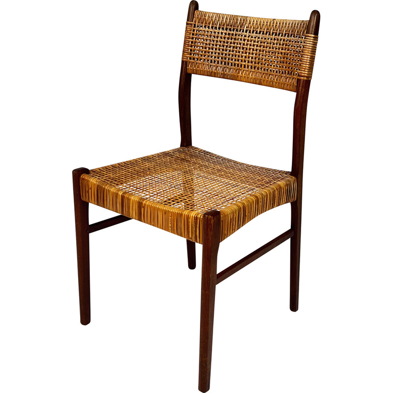 Sedia danese vintage in teak e corda di carta, anni '60