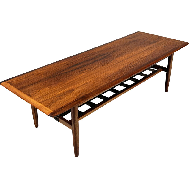 Table basse vintage en palissandre et cuir par Topform, 1960