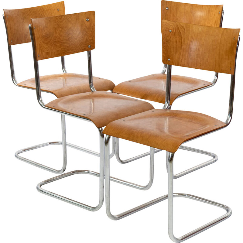 Juego de 4 sillas voladizas vintage Bauhaus de Mart Stam