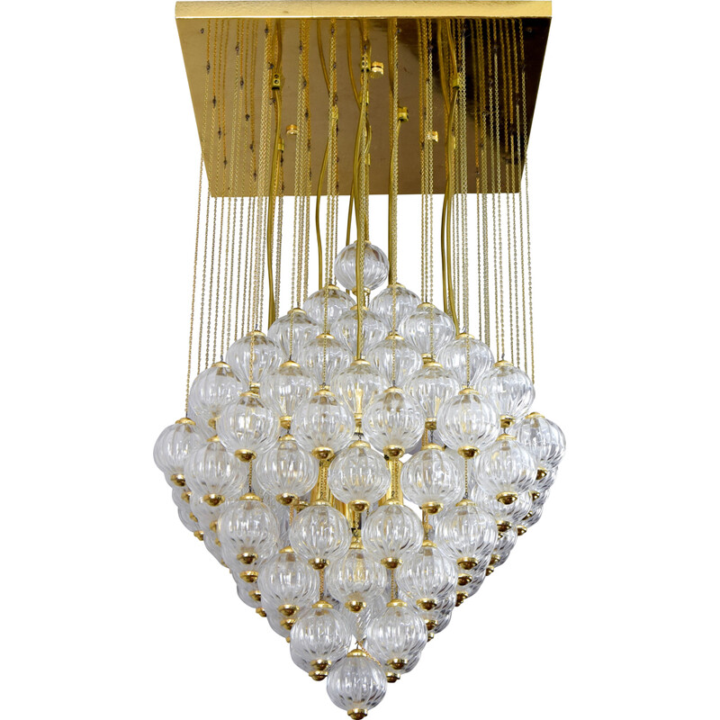 Mid century Italian Murano glass bubbles and brass chandelier by Paolo Venini, 1960s