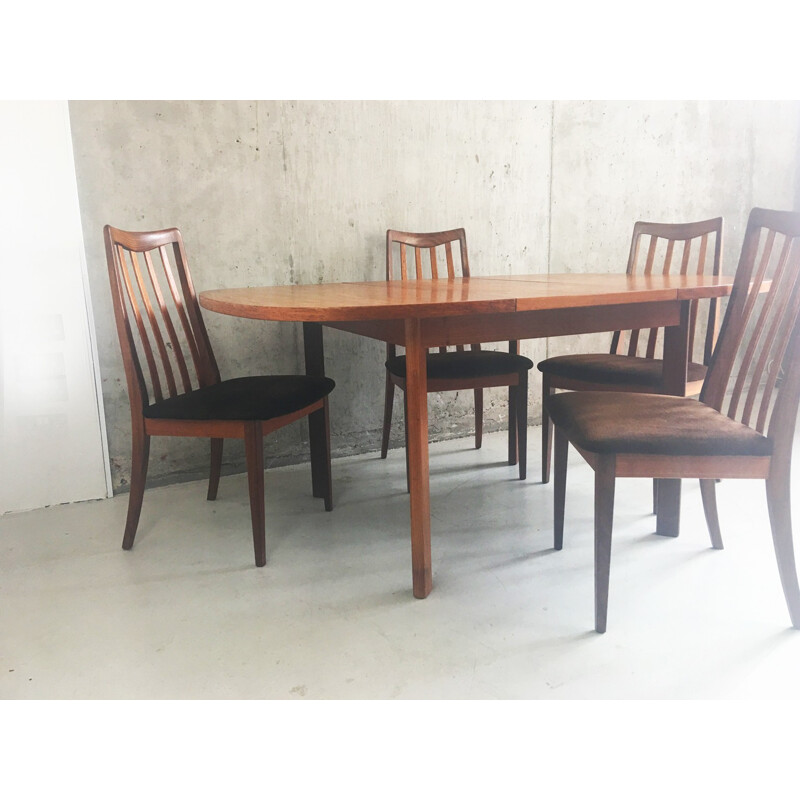 Table extensible G-Plan avec 4 chaises à repas - 1970
