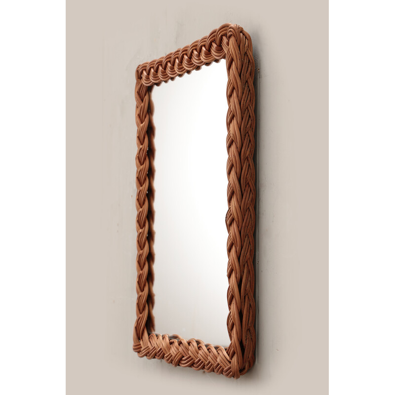 Vintage French wall mirror in rattan, 1960s