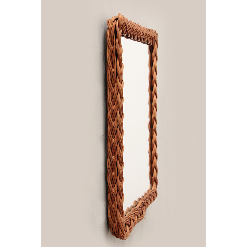 Vintage French wall mirror in rattan, 1960s