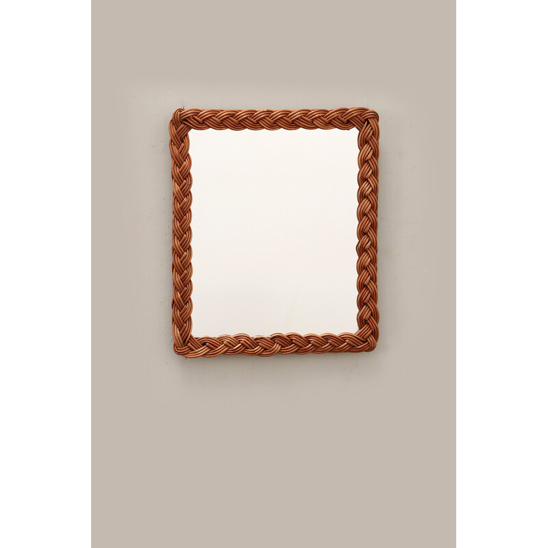 Vintage French wall mirror in rattan, 1960s