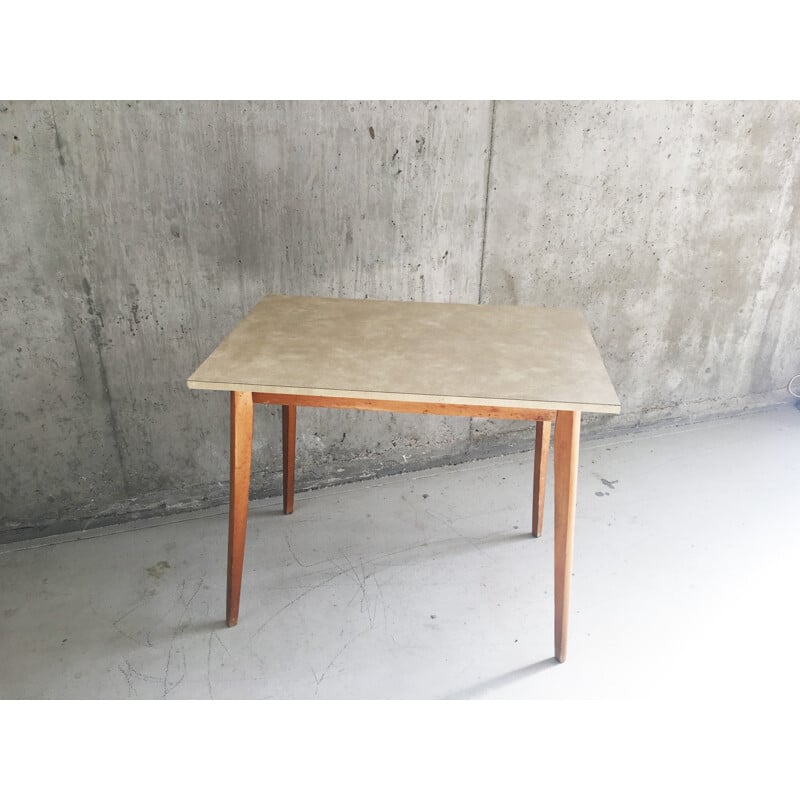 Table de cuisine vintage en formica et teck - 1960