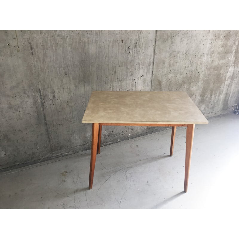 Table de cuisine vintage en formica et teck - 1960