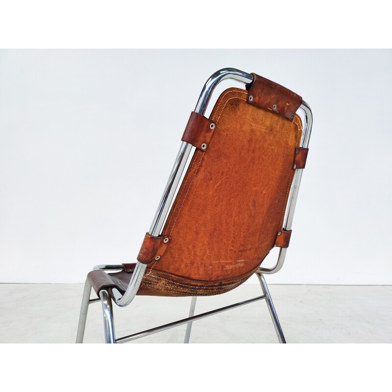 Set van 6 vintage Les Arcs leren stoelen, Charlotte Perriand selectie, Frankrijk 1960