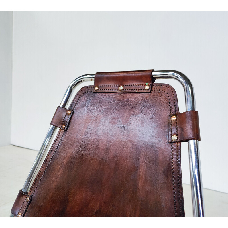 Conjunto de 6 cadeiras vintage Les Arcs em pele, selecção de Charlotte Perriand, França 1960