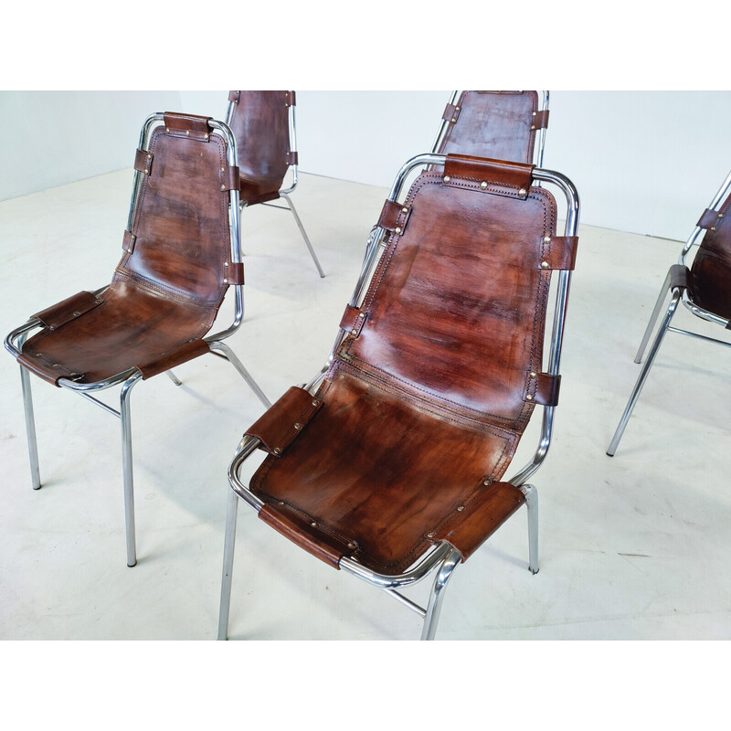 Conjunto de 6 cadeiras vintage Les Arcs em pele, selecção de Charlotte Perriand, França 1960