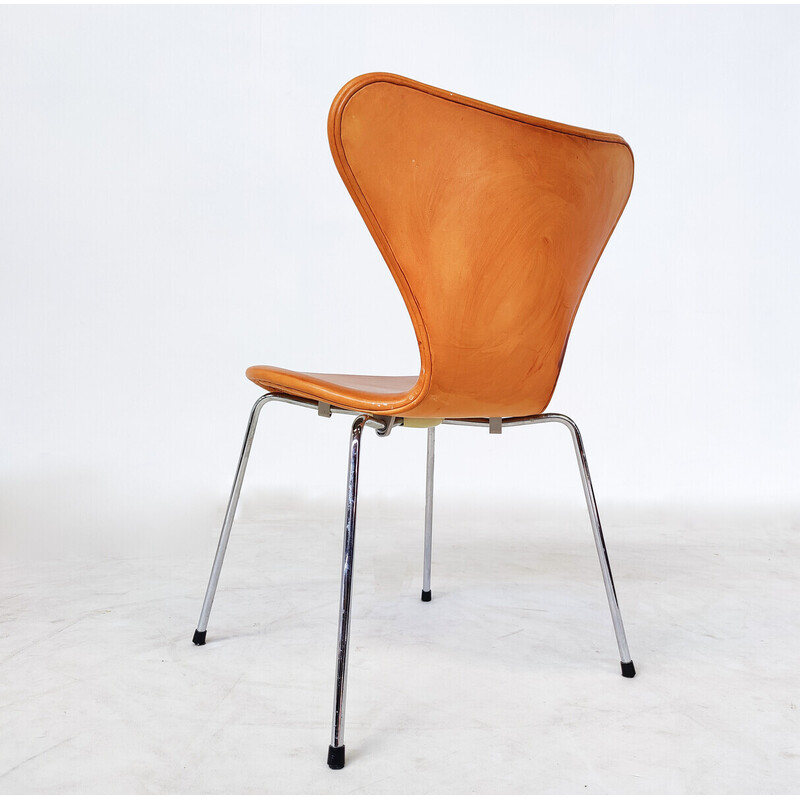 Conjunto de 6 cadeiras de couro cognac de meados do século, de Arne Jacobsen para Fritz Hansen, 1960s