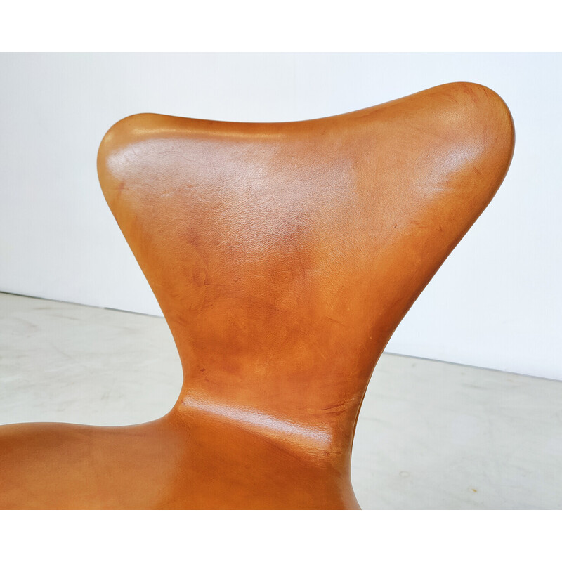 Juego de 6 sillas de cuero coñac de mediados de siglo de Arne Jacobsen para Fritz Hansen, años 60