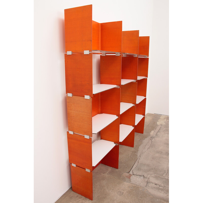 Sistema modular francês vintage de parede cor-de-laranja, anos 60