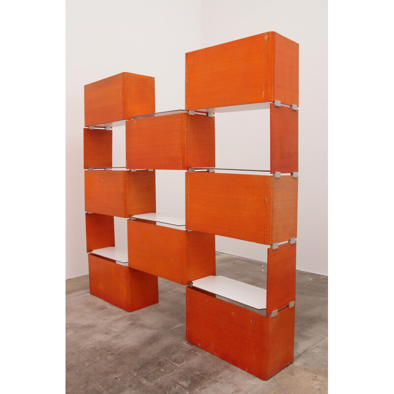 Sistema modular francês vintage de parede cor-de-laranja, anos 60