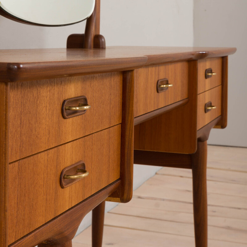 Vintage Scandinavian teak dressing table with adjustable mirrors and 5 drawers, Denmark 1960s