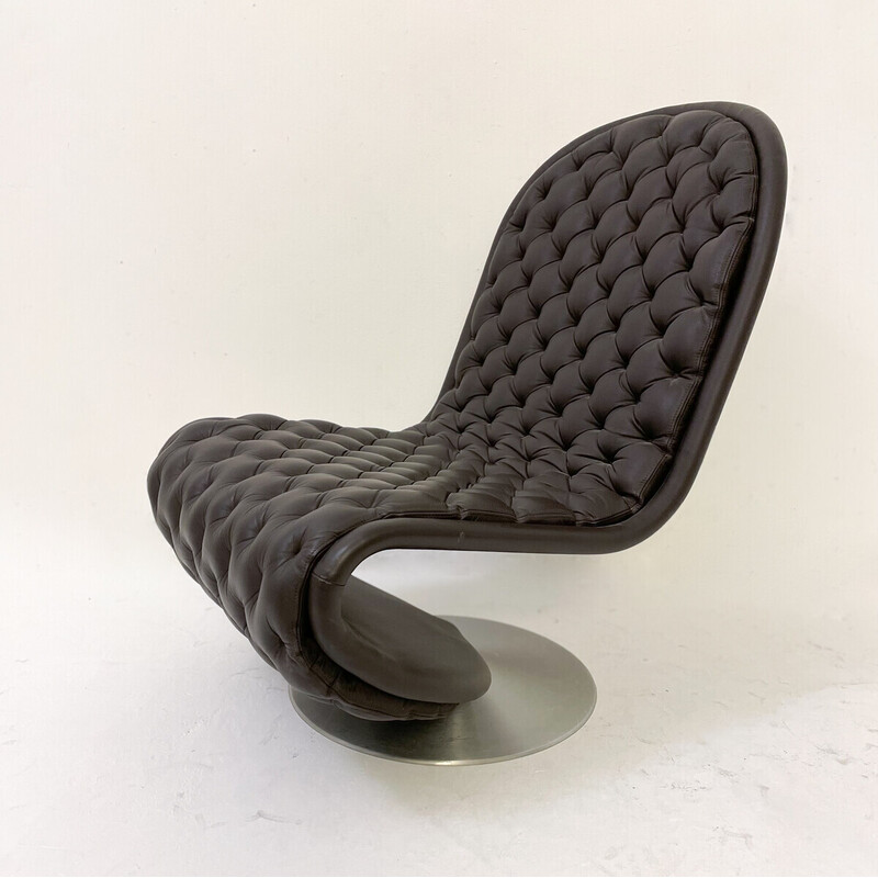 Mid-century brown leather System 123 chair by Verner Panton, Denmark 1973