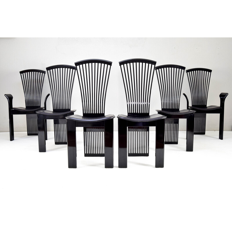 Set of 4 mid century Italian dining chairs and pair of armchairs by Pietro Constantini