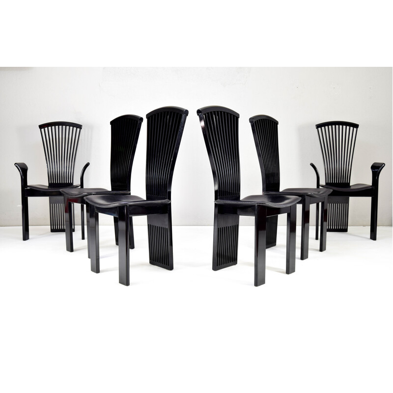 Set of 4 mid century Italian dining chairs and pair of armchairs by Pietro Constantini