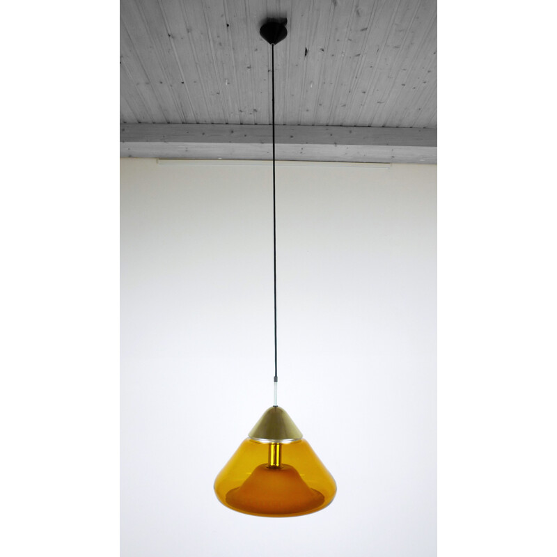 Amber Colored Glass Pendant lamp by Doria - 1970s