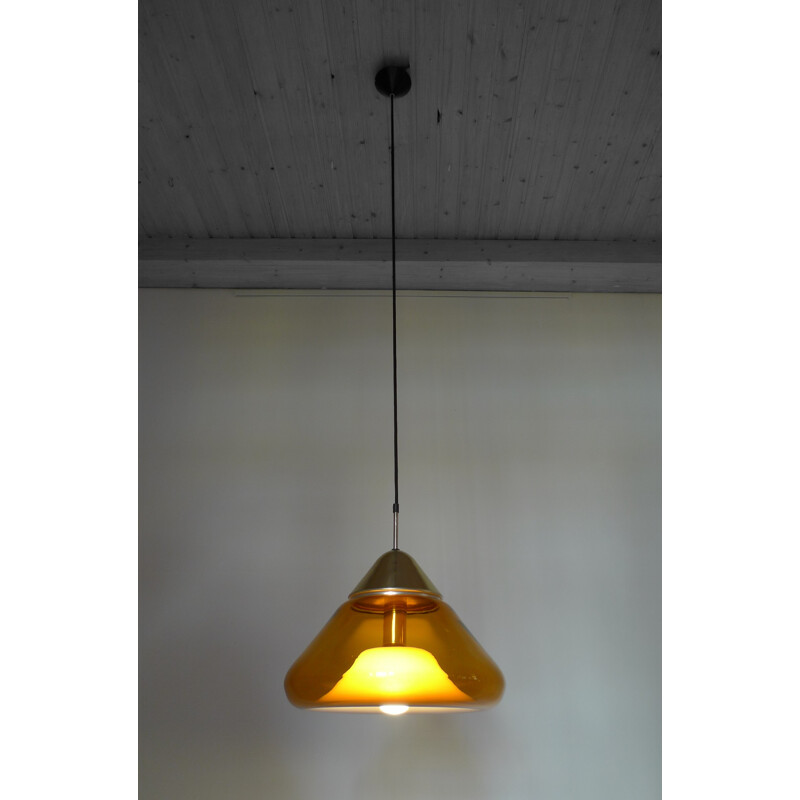 Amber Colored Glass Pendant lamp by Doria - 1970s