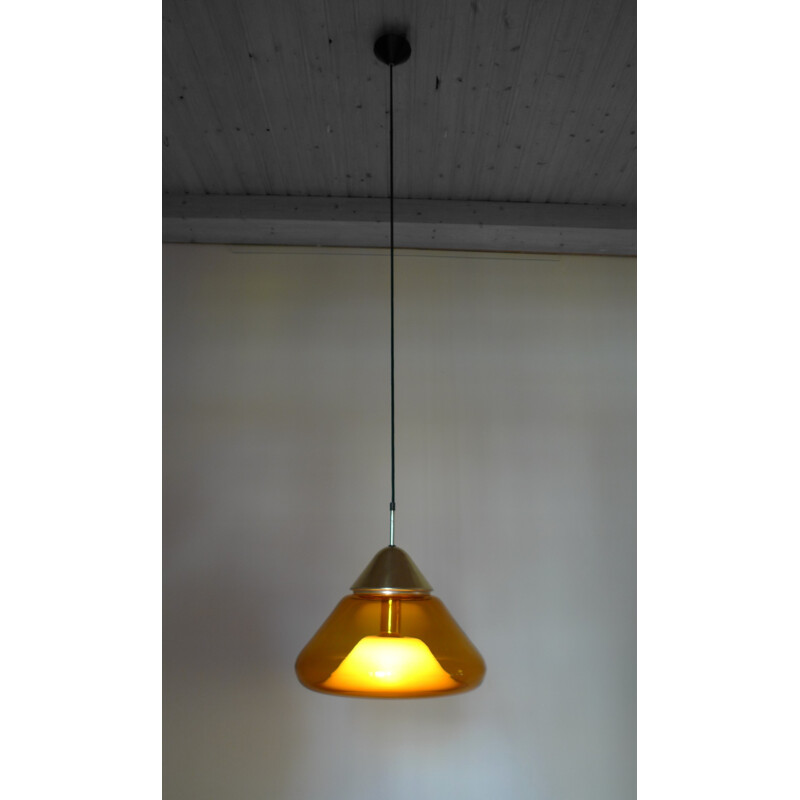 Amber Colored Glass Pendant lamp by Doria - 1970s