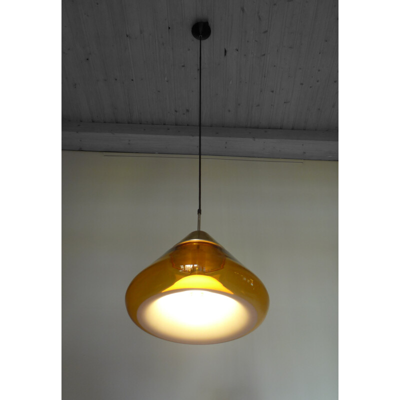 Amber Colored Glass Pendant lamp by Doria - 1970s