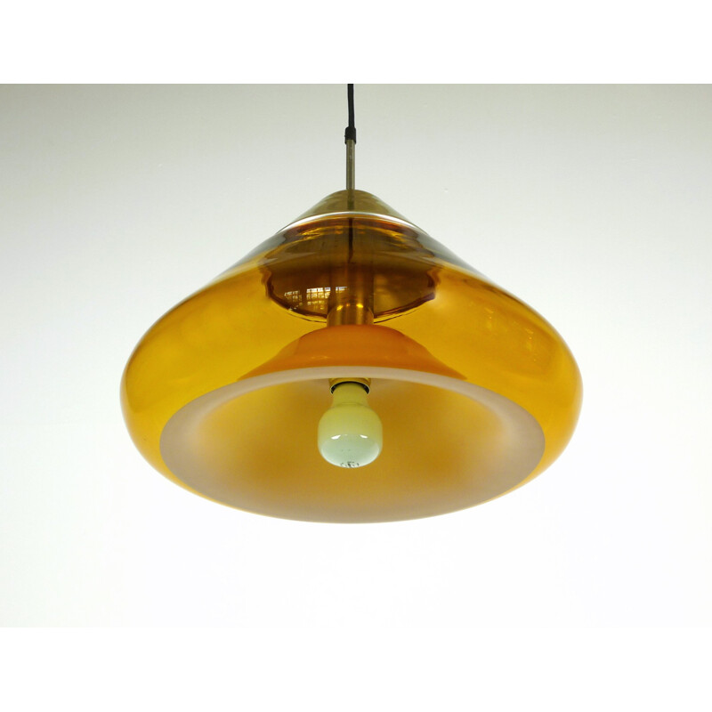 Amber Colored Glass Pendant lamp by Doria - 1970s