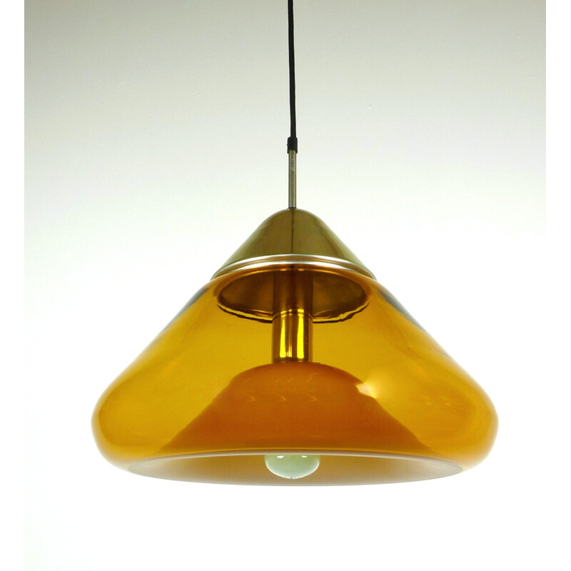 Amber Colored Glass Pendant lamp by Doria - 1970s