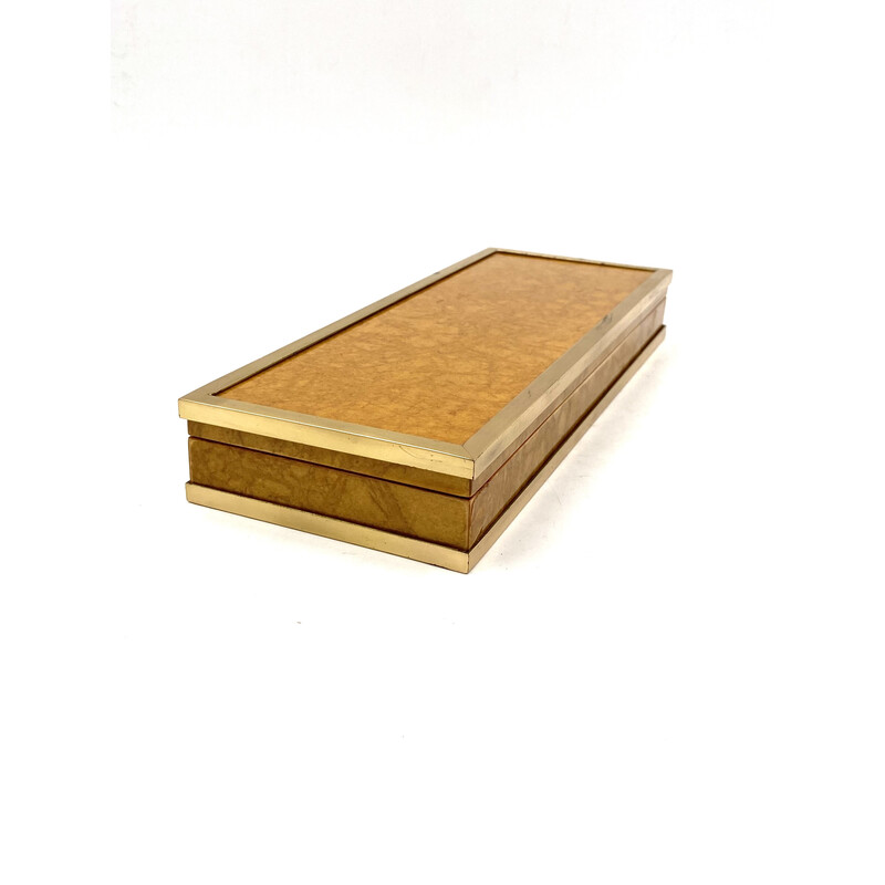 Vintage wood and brass cigars box by Tommaso Barbi, Italy 1970