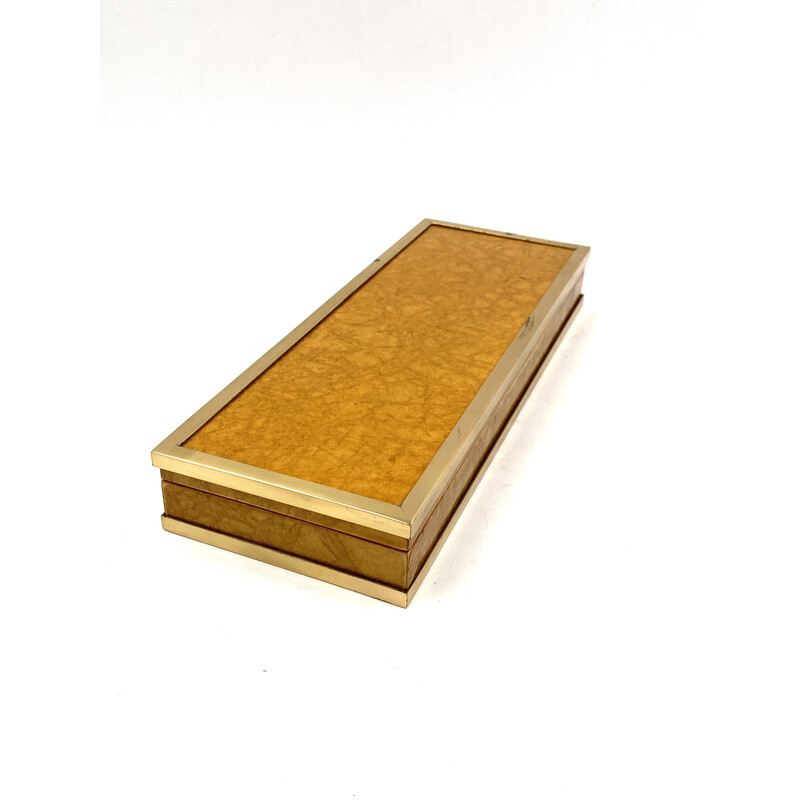 Vintage wood and brass cigars box by Tommaso Barbi, Italy 1970