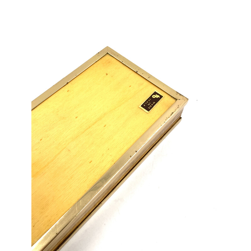 Vintage wood and brass cigars box by Tommaso Barbi, Italy 1970