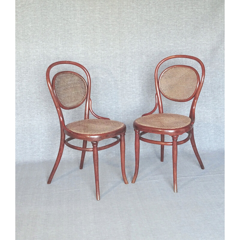 Paire de chaises Bistrot vintage cannées N°11 de Thonet, 1990