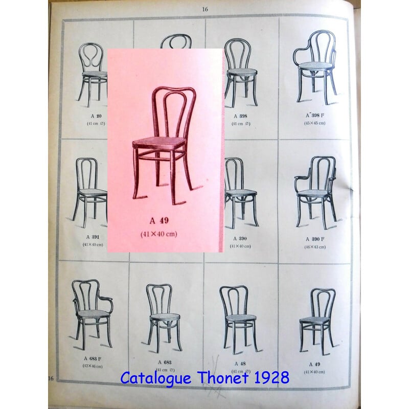 Paire de chaises vintage cannées Bistrot par Thonet N°A49, 1925