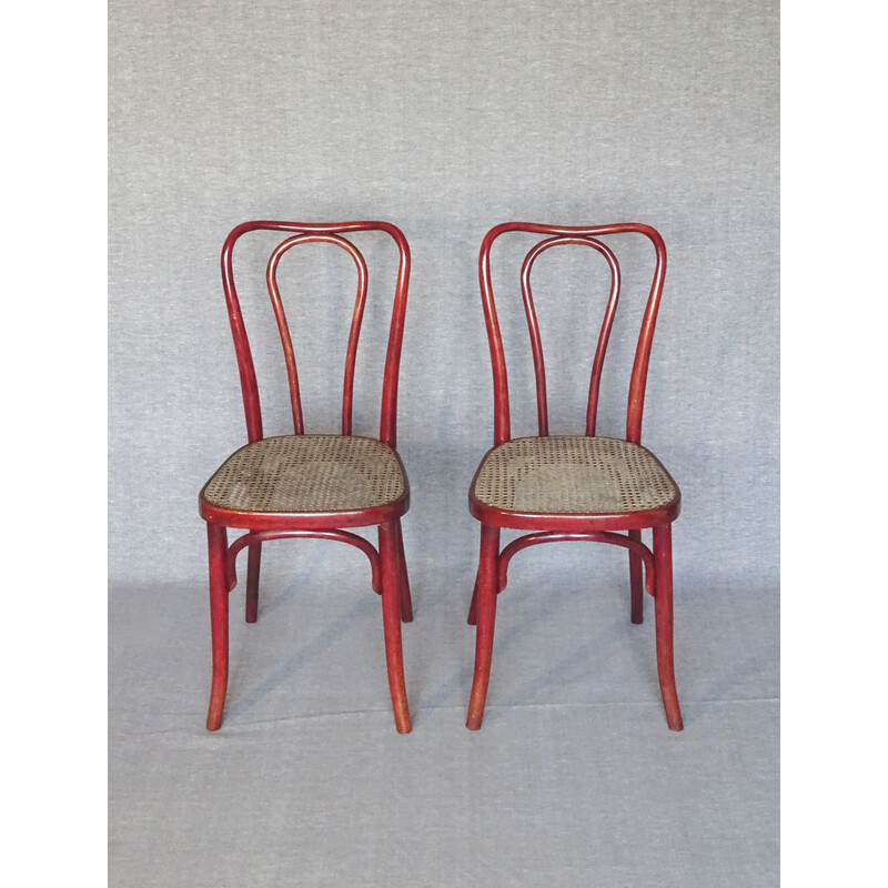 Pair of vintage Bistrot caned chairs by Thonet N°A49, 1925