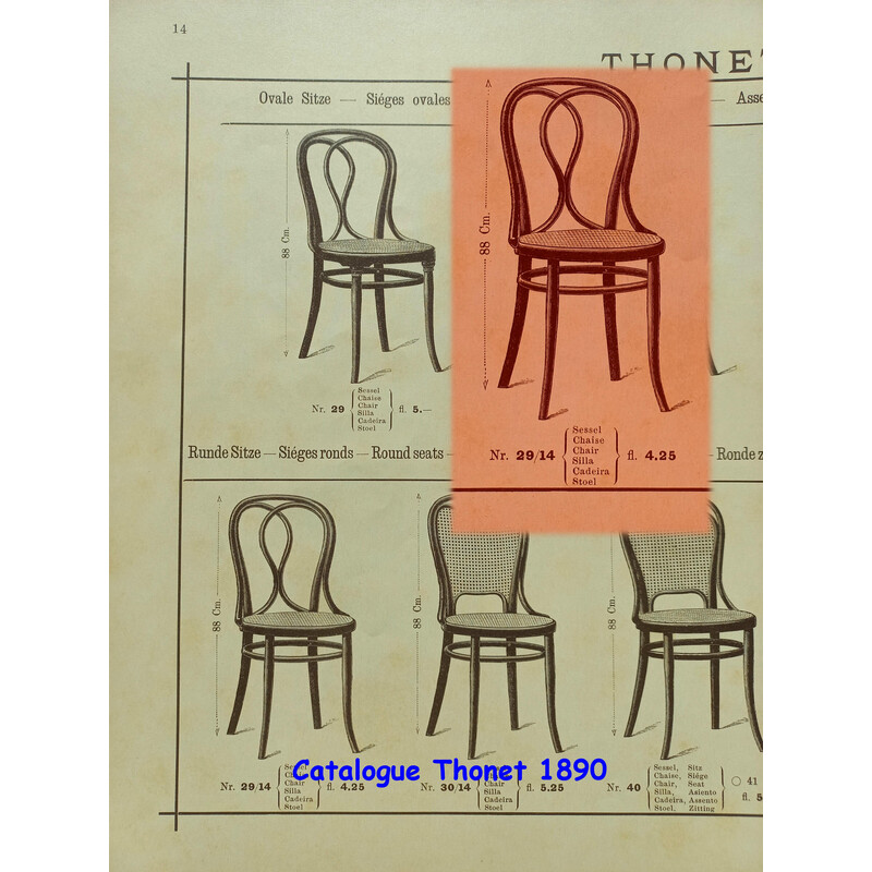 Juego de 4 sillas de bistro vintage N°29/14 de Thonet, 1882