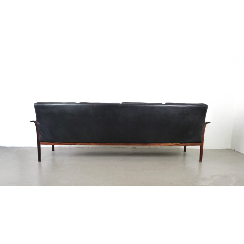 Canapé 4 places noir en palissandre et en cuir de Hans Olsen pour Vatne Mobler - 1960
