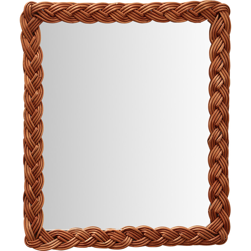 Vintage French wall mirror in rattan, 1960s