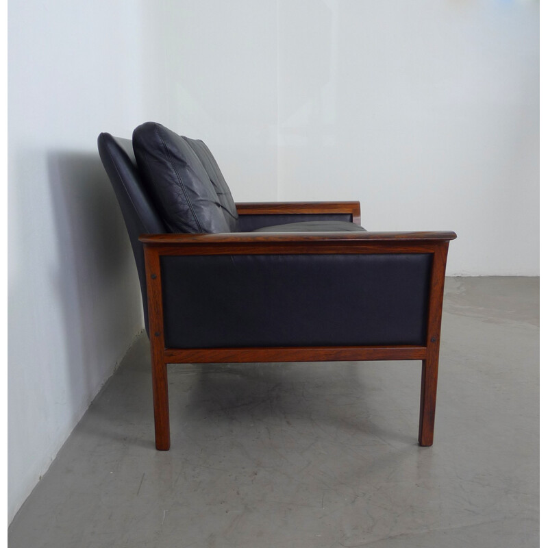 Canapé 2 places noir en palissandre et en cuir de Hans Olsen pour Vatne Mobler - 1960